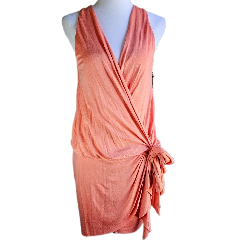 Bailey 44 New Dimension Coral Wrap Mini Dress Womens Small Ruffle Tie Summer NWT - Picture 2 of 7